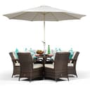 Giardino Arizona Round 6 Seater Brown Rattan Dining Set | Outdoor Rattan Garden Table & Chairs with Parasol, Base & Cover - 7