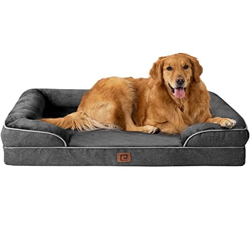 EHEYCIGA Orthopädisches Hundebett Grosse Hunde, 112x81cm, Memory Foam Hundekorb XL, Waschbar Hundesofa Wasserdicht rutschfest, Hundecouch mit Hohem Rand, Dunkelgrau