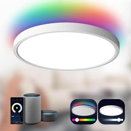 ANTENLICHT Lampada da soffitto LED Smart 24 W, compatibile con Alexa e Google Assistant Ø30 cm, controllabile tramite app con 16 milioni di colori fai da te,plafoniera WiFi con telecomando per camera