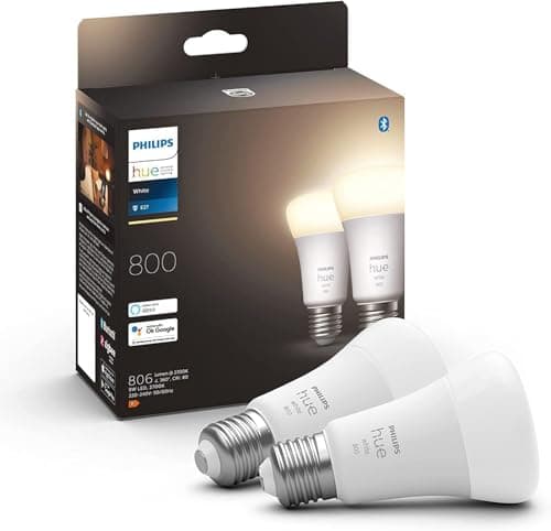 Philips Hue White 2 Lampadine LED Smart, Bluetooh, Controllo Vocale, E27, 9W, Dimmerabili, 800 Lumen, Luce Bianca Calda