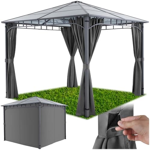 tectake® Gazebo da giardino 3 x 3 cm, gazebo di lusso, padiglione da giardino, con pareti laterali, telaio in alluminio, verniciato a polvere, inclusi 8 picchetti