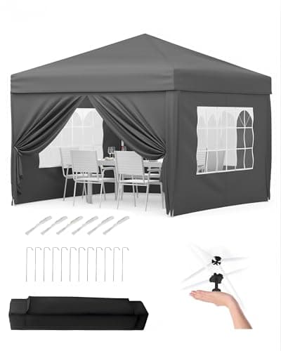 Aptliton 3x3m Pop Up Gazebo with 4 Sidewalls, Waterproof Outdoor Gazebo UPF 50+ with 4 Stakes, 4 Ropes, 4 Sandbags & Carry Bag for Patio, Camping, Market & Outdoor Activities, Grey