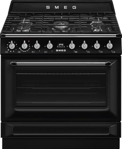 SMEG TR90GMBL - Cocina estética vintage Victoria con 5 fuegos de gas, multifunción, suave, vapor Clean, 90 x 60 cm, color negro, clase A