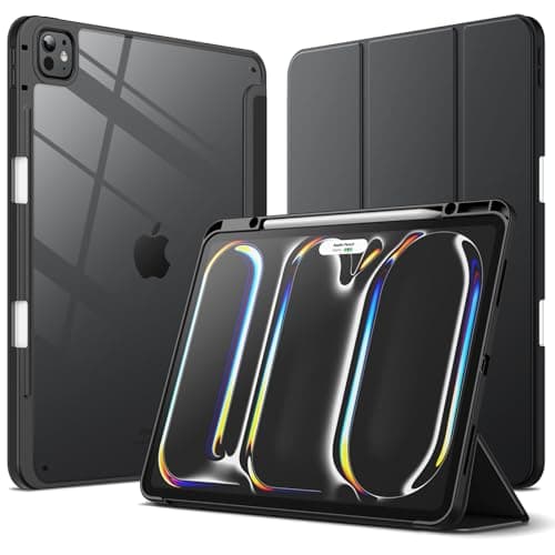 JETech Custodia per iPad Pro 13 Pollici M5/M4 (2025/2024) con Portapenne, Chiaro Trasparente Retro Conchiglia Sottile Supporto Antiurto Tablet Cover (Nero)