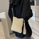 Bolsos Tejidos Crochet Bolso de Mano Mujer Hippie Bolsa Bolsos Pequeños Mujer Summer Beach de Crochet Hechos A Mano Hecho Tejido Bohemio Ideal para Playa Verano Vacaciones(Beige) - 6