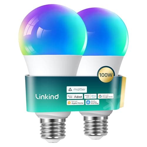 Linkind Matter E27 Smart LED Lampe 1600lm 14W, RGBTW & Weiß (1800-6500K), ersetzt 100W, 104 Szenen, 2,4GHz, kompatibel mit HomeKit/Alexa/Google/Siri/SmartThings, A67, 2er-Pack