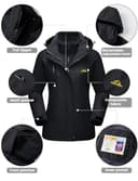 TACVASEN Outdoor Jacket 3 in 1 Women's Fleece Waterproof Ski Snowboard Coat Outdoor, Pure Black, XXL - 6