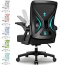 Airchros Bürostuhl Ergonomisch,Schreibtischstuhl mit Hochklappbaren Armlehnen,Einstellbare Lendenstütze,Höhenverstellbarer Chefsessel Drehstuhl,Netzstuhl mit Wippfunktion bis 125°,Schwarz - 1