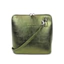 Vera Pelle Metallic Genuine Italian Leather Handbag with Detachable Straps - Handmade Leather Crossbody Bag - Elegant Women's Handbag (Olive) - 3
