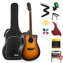 Donner Chitarra Acustica Kit 4/4 Chitarra Folk Cutaway 41 Pollice in Abete Mogano con Custodia Corde Plettri Capotasto Cinghia per Adulto Principiante Studente Sunburst - 1