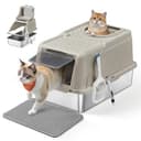 Feandrea Lettiera per Gatti in Acciaio Inossidabile con Coperchio Ribaltabile, Lettiera Chiusa XL Anti Perdite, Paletta, Spazzola, Doppio Ingresso, per Gatti fino a 15 kg, Beige Cappuccino PPT005K01 - 1