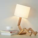 Elinkume Creativa lampada da scrivania robot, mensola regolabile lampada da comodino in legno con paralumi in tessuto E27 vite per bambini camera da letto ufficio soggiorno illuminazione decorativa - 1