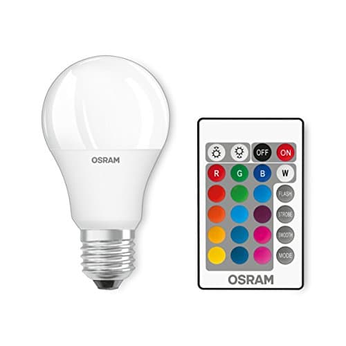 Osram LED Base Classic A RGBW Bulb, in Bulb Shape with E27 Socket, Dimmable and Colour Control via Remote Control, Replaces 60 Watt, Warm White - 2700 Kelvin, Pack of 1