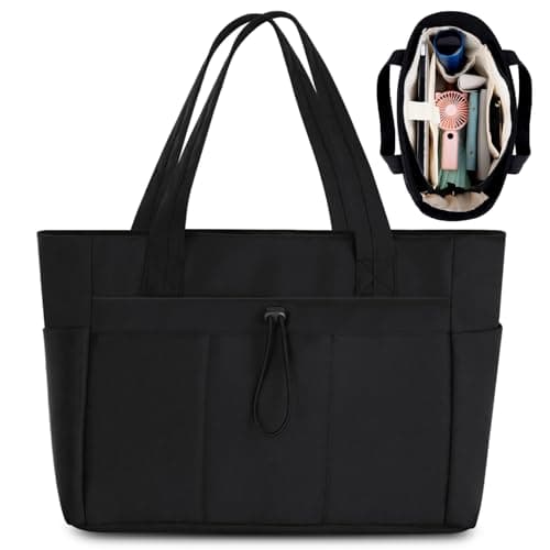 Aucuu Laptop Carry Bag for Women, Shopper Bag, Handbag, Large, Waterproof Shoulder Bag with 15.6 Inch Laptop Compartment, Tote Bag, Large, Large Shoulder Bag for Travel, Work, School, #6 Black-B