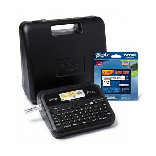 PT- D610BT Business Label Maker Bundle con BK/WE TZe nastro laminato Value Pack (1/2") e custodia protettiva rigida originale (3 pezzi)