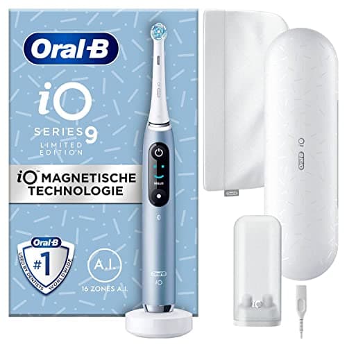 Oral-B iO Series 9 Luxe Edition - Spazzolino elettrico, 7 modalità di pulizia, cura dentale, display a colori, custodia di ricarica e borsa di bellezza, blu marino