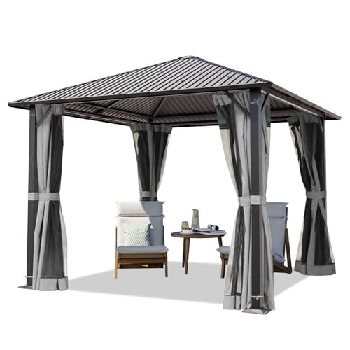 TOOLPORT Gazebo da Giardino 3x3 m Tetto Hardtop in Acciaio con Teli Laterali e Zanzariere in Grigio
