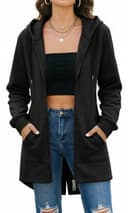 Tuopuda Largo Sudadera con Capucha para Mujer Color sólido Sudaderas de Manga Larga con Cremallera Sudaderas Abrigo con 2 Bolsillos Hoodie Suéter de Lana de Otoño Invierno(Negro,XL) - 1