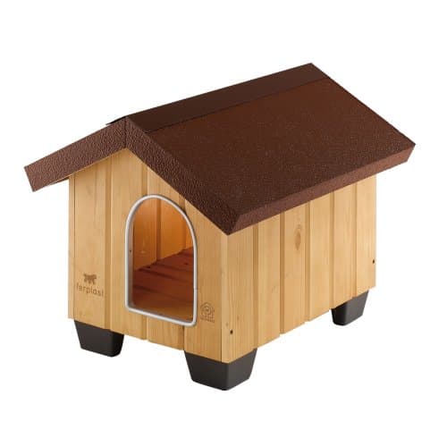 Ferplast Hundehütte Domus MINI aus FSC-Holz, Hundehaus Outdoor Wetterfest, Isolierende Kunststofffüße, Tür mit Bissschutzkante aus Aluminium, 47 x 61 x h 44 cm.