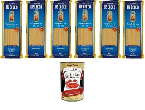 De Cecco Spaghetti Pasta di Semola di grano duro Food Service Spaghetti Hartweizengrieß Pasta Food Service 6x1kg + Italian gourmet polpa 400g