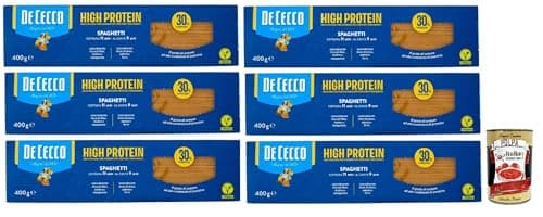 De Cecco Spaghetti Nr. 12, High protein, Italienische Hartweizennudeln, 6 Packungen à 400g, Pasta aus 100% italienischem Hartweizen, + Italian Gourmet polpa 400g