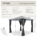 tectake® Gazebo da giardino 3 x 3 cm, gazebo di lusso, padiglione da giardino, con pareti laterali, telaio in alluminio, verniciato a polvere, inclusi 8 picchetti - 6