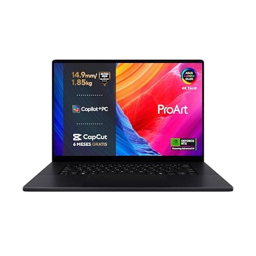ASUS ProArt P16 OLED H7606WM-SC056W - Ordenador Portátil 16" WQUXGA (AMD Ryzen AI 9 HX 370, 32GB RAM, 1TB SSD, NVIDIA RTX 5060 8GB, Windows 11 Home) Negro Nano - Teclado QWERTY español