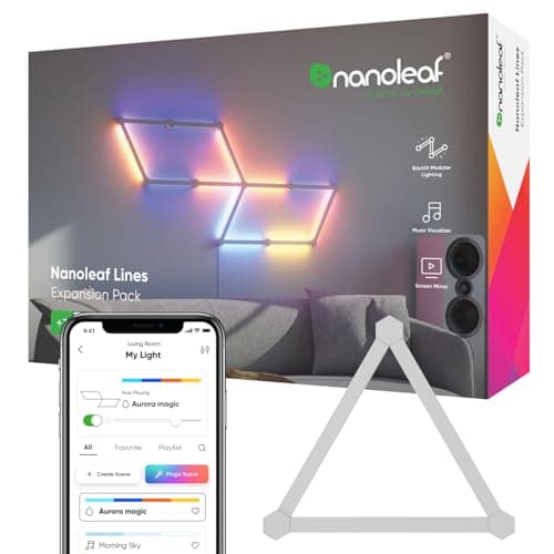 Nanoleaf Lines 60 Degrees Expansion Pack, 3 Barre LED Aggiuntivi RGBW Smart Modulari - Applique da Parete Interno Modulari, Luci Led 16M Colori WiFi, Funziona con Alexa, Sincronia Musica e Monitor