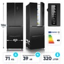 Bomann® Kühlschrank mit Gefrierfach | No-Frost Gefrierteil | 186cm Kühlschrank | 39dB | Kühl Gefrierkombination mit MultiAirflow | 320L | Kühl Gefrierkombination No-Frost | KG 7361 schwarz-inox - 7