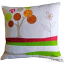 Generico Cuscino Arredo Artigianale in Cotone e Lino - Federa Decorativa con Albero della Vita in Applique e Fiore Ricamato a Mano per divano e camere della casa - Quadrato, 47x47 cm, Fatto a Mano - 1