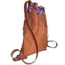 MELONI Borsa Zaino in Pelle Artigianale con Broccato Sardo, Sacca Tradizionale Sa Tasca, Cuoio Naturale, Chiusura a Coulisse - 2