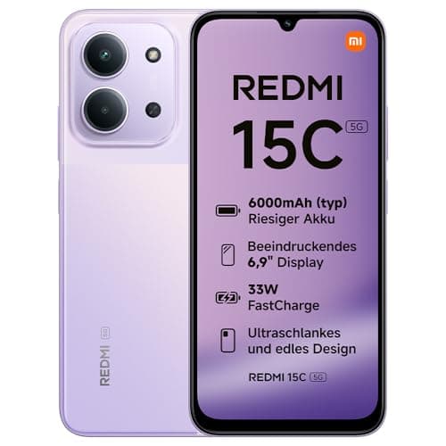Xiaomi REDMI 15C 5G, Smartphone 4+256GB, 6.9 Inch 120Hz Display, MediaTek Dimensity 6300 Processor 6nm Octa-Core, 50MP AI Dual Camera, 6000mAh, Twilight Purple