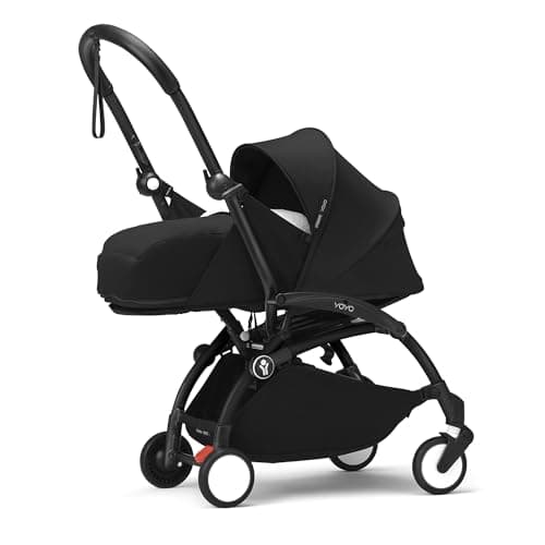 Stokke YOYO3 Stroller with Newborn Pack (Black) - Includes Frame (Black), Mattress, Five-Point Harness, Extendable Canopy, Padded Shoulder Strap & Protective Storage Bag