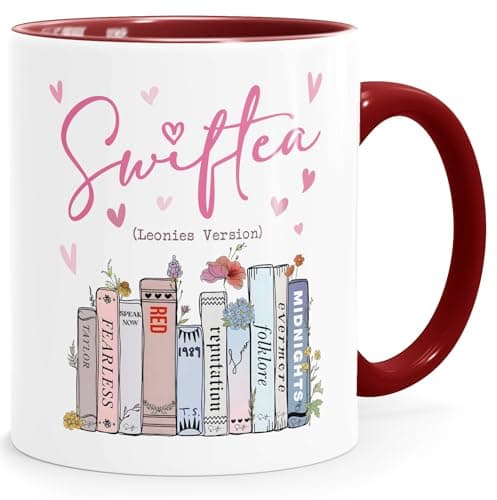 SpecialMe® Tasse Musik Fan Swiftea Geschenk personalisiert mit Namen Best of Album Geschenkidee Freundin Kollegin Familie Weiss-innen-bordeauxrot standard