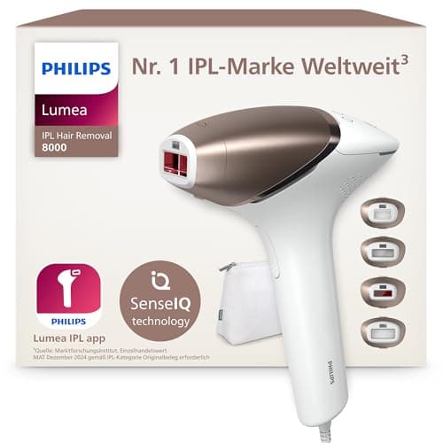 Philips Lumea IPL 8000 Series Haarentfernungsgerät mit SenseIQ Technologie – Alternative zur Laserhaarentfernung – 4 Aufsätze für Körper, Gesicht, Bikinizone & Achselhöhlen (BRI948/00)