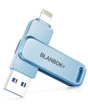 BLANBOK+ Apple MFi-zertifizierter USB Stick für Handy,3-in-1-Flash-Laufwerk für iPhone, iPad, Android & PC, Highspeed USB 3.0 Speicher,Fotos&Daten‑Backup Speicherstick (Blau, 256, GB) - 1