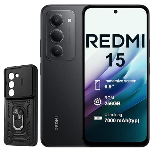 XIAOMI Redmi 15 4G 8+256GB Smartphone – Batería 7000mAh | Pantalla 6.9" FHD+ 144Hz | Snapdragon 685 | Cámara Dual 50MP | Carga Rápida 33W | Diseño Quad-Curve (Negro, con Funda)