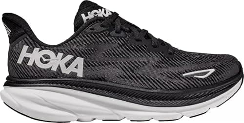 HOKA Clifton 9 Women's Performance Road Running Shoes Sneakers, Black/White, 10 UK
