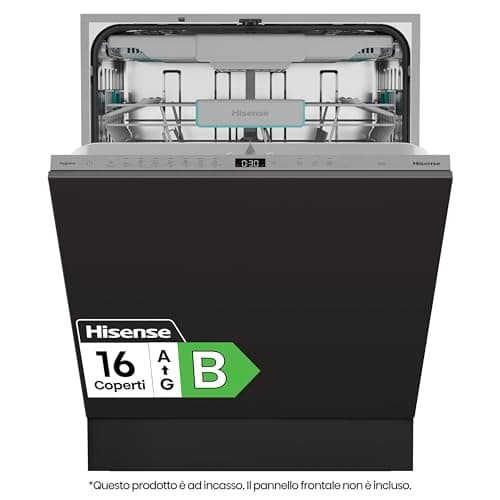 Hisense HV16B, Lavastoviglie integrata, Classe B, 16 Coperti, 40db, 8 programmi, controllo touch, fast cleaning, Apertura automatica della porta, Indicatore del tempo rimanente, 9,5L