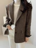 Blazer Casual da Lavoro Invernale in Misto Lana da Donna Moda Tendenza Ampia Monopetto Formale Elegante Giacca in Tweed Caldo con Risvolto Tinta Unita (caffè,XL) - 5