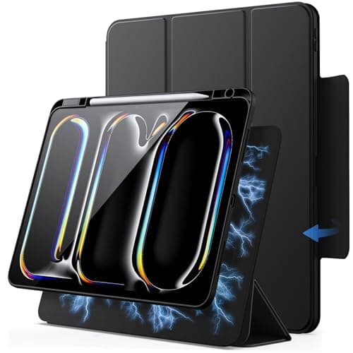 JETech Funda Magnética Desmontable para iPad Pro 13 Pulgadas M5/M4 (2025/2024) con Porta para Pencil, Carcasa Clara Giratorio Extraíble, Soporte para Retrato/Paisaje (Negro)
