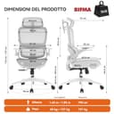 SIHOO B100 Sedia da Ufficio Ergonomica, Sedia da Scrivania con Supporto Lombare Dinamico Adattivo, Sedia da Computer con Poggiatesta, Braccioli Pieghevoli, Inclinazione Regolabile 90-135°, Bianca - 3