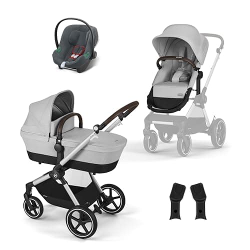 CYBEX Gold Kinderwagen EOS Lux 2-in-1 mit Babyschale Aton B2 i-Size und Babyschalen-Adapter, Reisesystem, Ab Geburt bis 22 kg (ca. 4 Jahre), Lava Grey (Grau)
