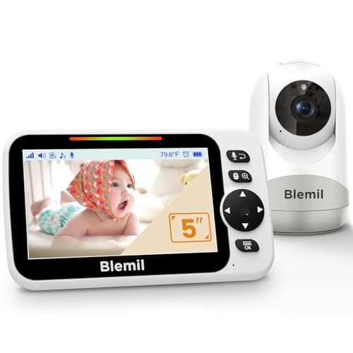Blemil Monitor para bebés con batería de 30 Horas, Monitor para bebés de vídeo de Pantalla Grande de 5 Pulgadas con cámara y Audio, visión Nocturna, lulabies, sin WiFi