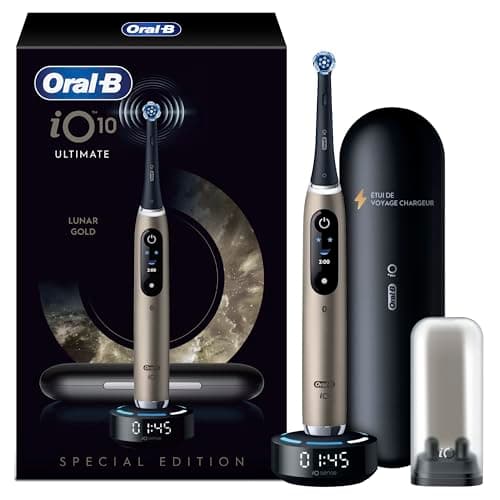 Oral-B iO Series 10 Electric Toothbrush/Electric Toothbrush, Includes 1 Brush Head, 1 iO Sense Fast Charging Station, 1 Charging Travel Case, 1 Brush Head Case, Lunar Gold