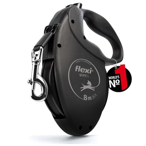 FLEXI - Guinzaglio Giant L Nastro 8 m - Cintura Robusta - Impugnatura Ergonomica Morbida - Custodia Moderna - Moschettone Solido - Per Cani Robusti Fino a 50 kg - Nero