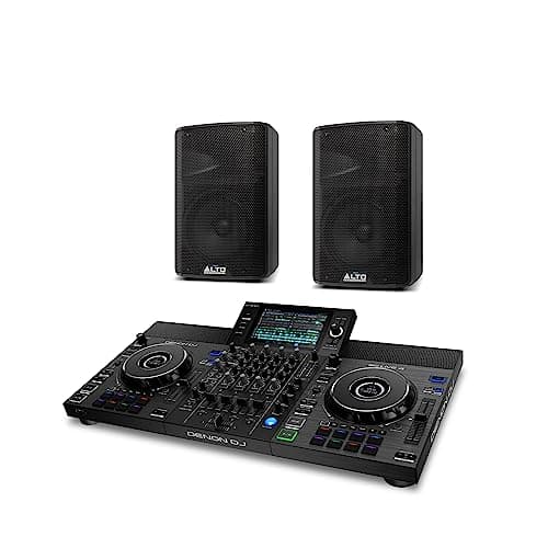 Denon DJ SC LIVE 4 + 2x Alto Professional TX308 - Console DJ, mixer DJ a 4 canali, streaming da Amazon Music, Wi-Fi, casse + 2x Cassa attiva da 350W con woofer da 8" per DJ in movimento