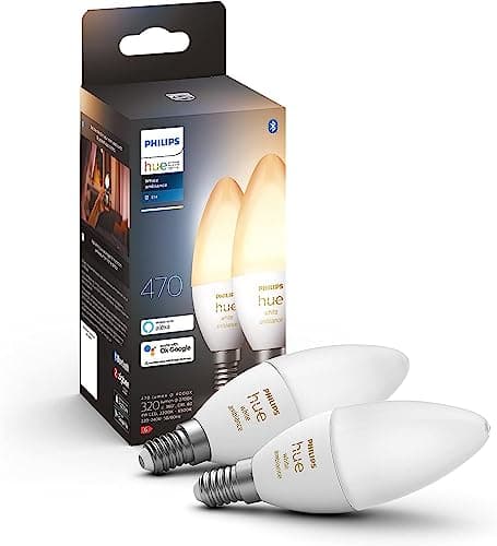 PHILIPS Hue White Ambiance 2 Lampadine LED Smart, con Bluetooth, Attacco E14, 5 W, Dimmerabili, Luce Bianca da Calda a Fredda + Hue White Ambiance Lampadina LED Smart, con Bluetooth, Attacco E14