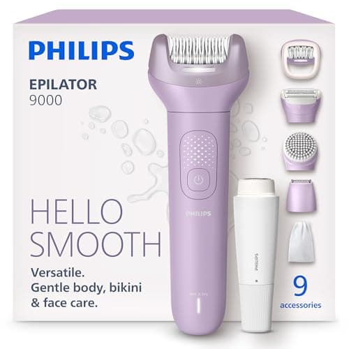 Philips Epilator Series 9000 - Cordless Wet and Dry Electric Epilator, Hair Removal for Body, Face and Bikini, with ProGuide, 9 Accessories, 60 min. Runtime, Model BRE729/00