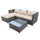 COZYBRITE Garden Furniture Rattan Corner Sofa Set with Glass Coffee Table Ottoman for Patio Outdoor Lounge All-weather SFS066 (Mix Dark Natrual Brown+Brown Cushion) - 1